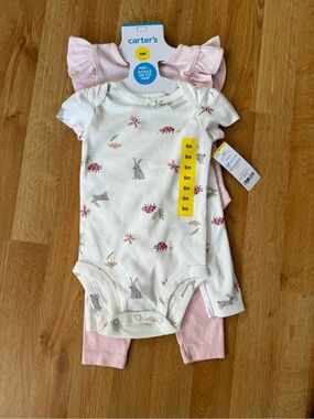 Carter's Cream & Pink Baby One-Piece Set with Bunny and Ladybug Print - 2 Pack